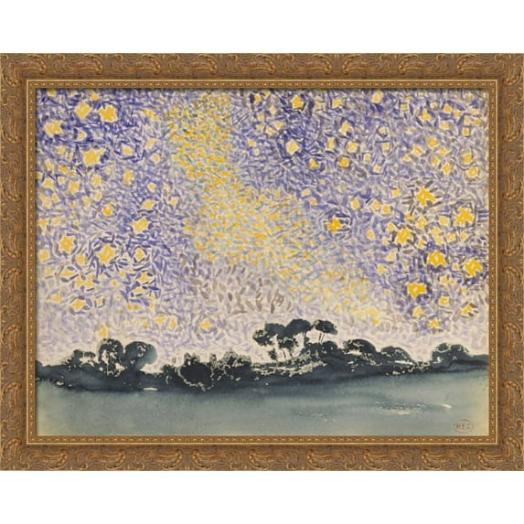 Landscape with Stars 36x28 Large Gold Ornate Wood Framed Canvas Art by Henri-Edmond Cross