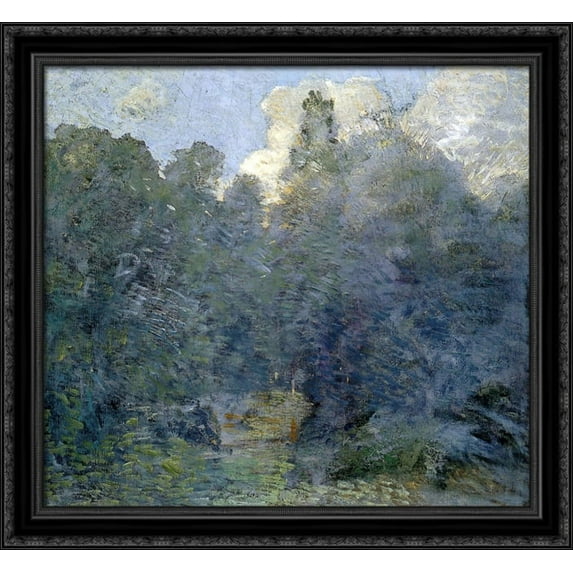Landscape with Stone Wall, Windham 32x28 Large Black Ornate Wood Framed Canvas Art by Julian Alden Weir