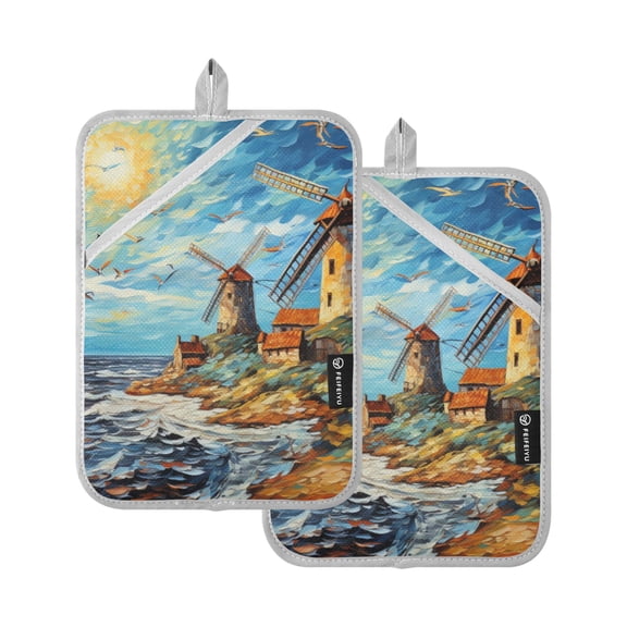 Landscape with Sun Pot Holders Set of 2 Heat Resistant Kitchen Oven Gloves Potholder Cooking Baking Microwave Mitts