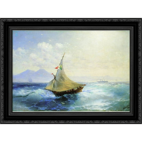 Landscape with Vesuvius 24x20 Black Ornate Wood Framed Canvas Art by Aivazovsky, Ivan