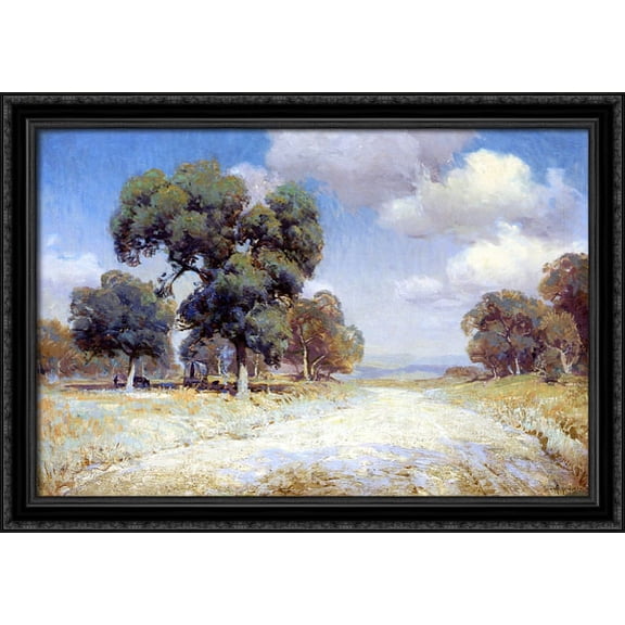 Landscape with Wagon 40x28 Large Black Ornate Wood Framed Canvas Art by Robert Julian Onderdonk