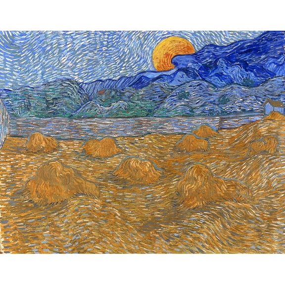 Landscape with Wheat Sheaves and Rising Moon by Vincent van Gogh - 12" x 18" Art Print Wall Decor