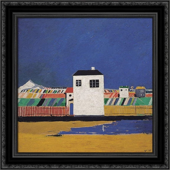 Landscape with White House 20x20 Black Ornate Wood Framed Canvas Art by Malevich, Kazimir