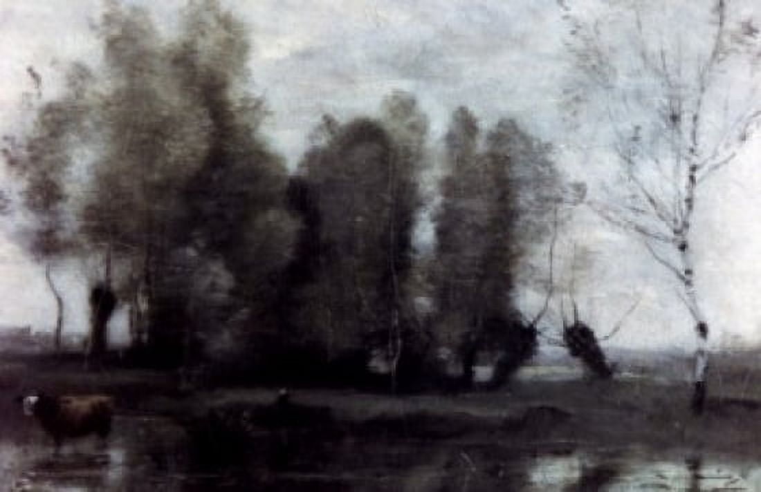 Landscape with a Cow by Jean-Baptiste-Camille Corot 1796-1875 Canvas Art - Jean-Baptiste-Camille Corot (24 x 36)