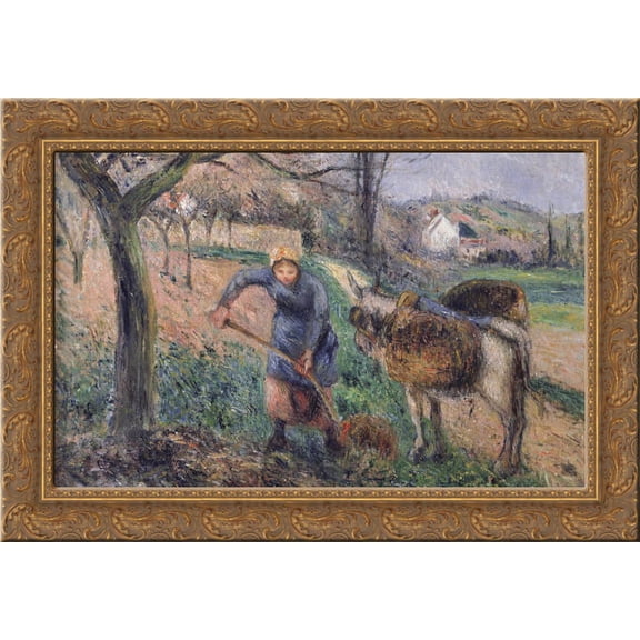 Landscape with a Donkey 24x20 Gold Ornate Wood Framed Canvas Art by Pissarro, Camille