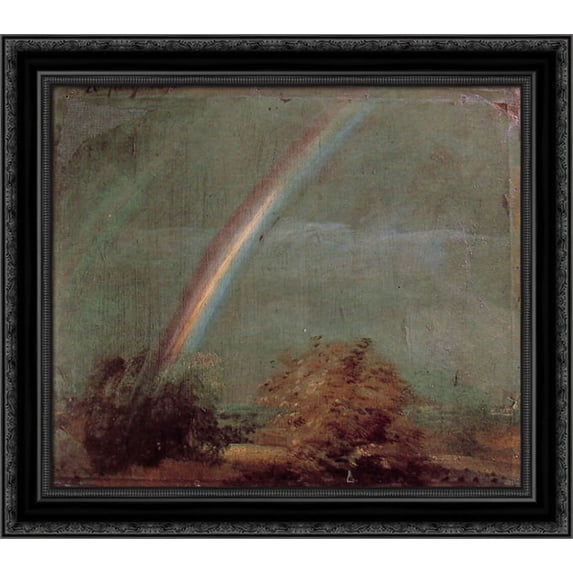 Landscape with a Double Rainbow 22x20 Black Ornate Wood Framed Canvas Art by Constable, John
