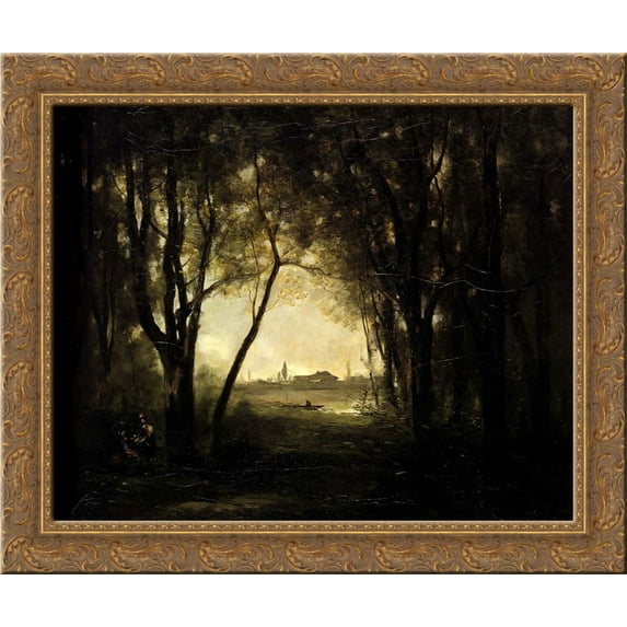 Landscape with a Lake 24x20 Gold Ornate Wood Framed Canvas Art by Camille Corot