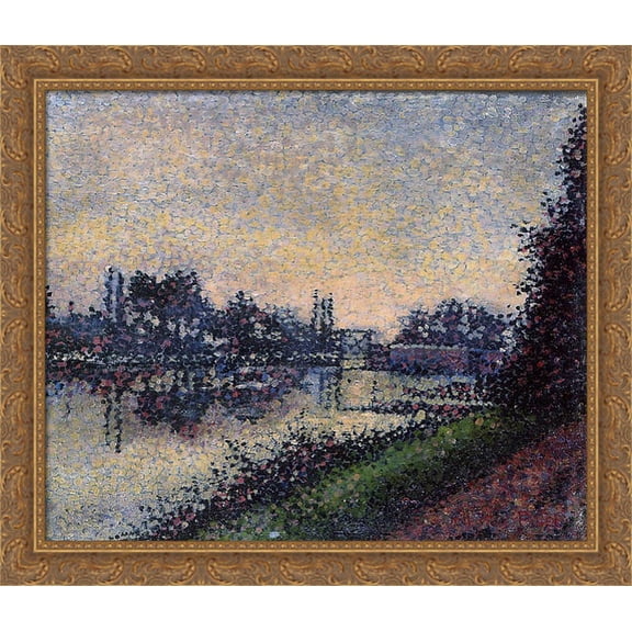 Landscape with a Lock 34x28 Large Gold Ornate Wood Framed Canvas Art by Albert Dubois-Pillet