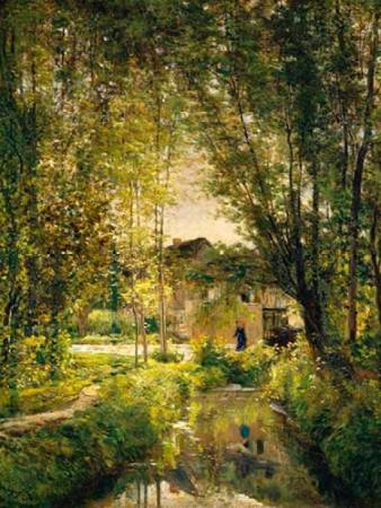 Landscape with a Sunlit Stream Canvas Art - Charles-Francois Daubigny (22 x 28)