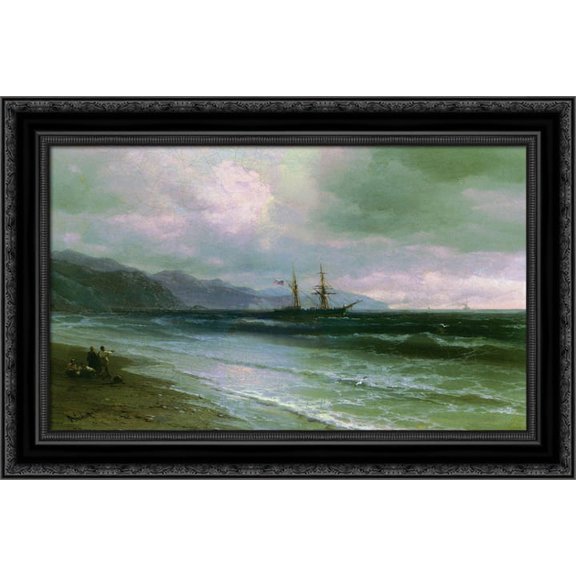 Landscape with a schooner 24x19 Black Ornate Wood Framed Canvas Art by Aivazovsky, Ivan