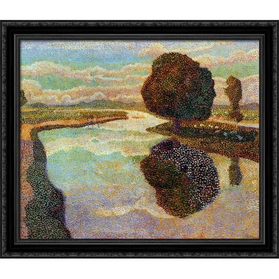 Landscape with canal 32x28 Large Black Ornate Wood Framed Canvas Art by Jan Toorop