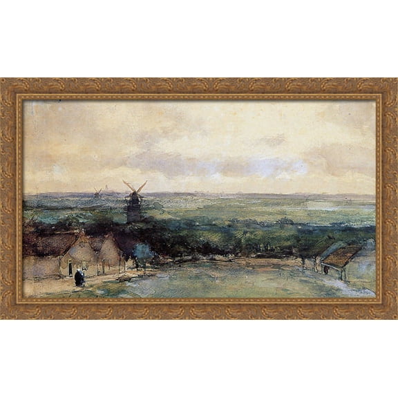 Landscape with mills 40x24 Large Gold Ornate Wood Framed Canvas Art by Johan Hendrik Weissenbruch