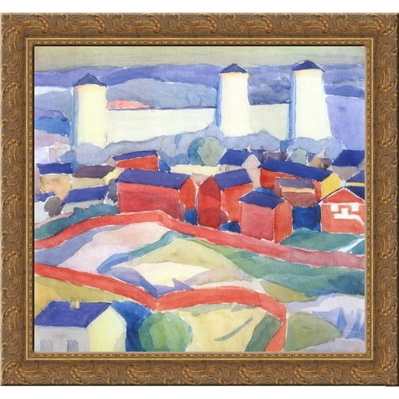 Landscape with red houses 20x20 Gold Ornate Wood Framed Canvas Art by Oleksandr Bogomazov