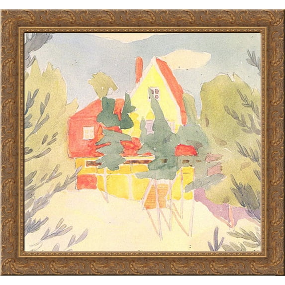 Landscape with the house with red roof 20x20 Gold Ornate Wood Framed Canvas Art by Oleksandr Bogomazov