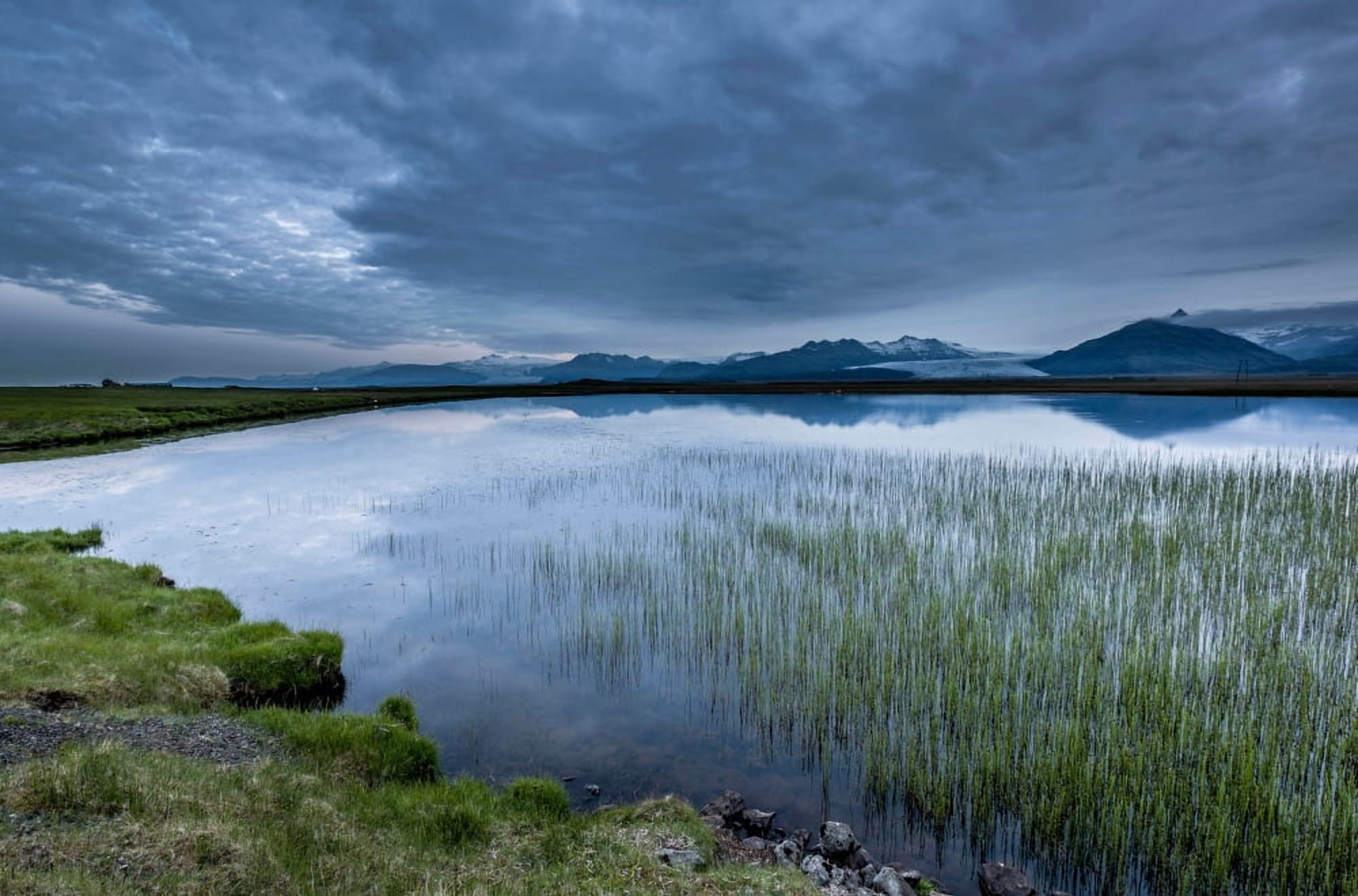 Landscape with water grass and Heinabergsjokull glacier Skalafellsjokull glacier Iceland Canvas Art - Panoramic Images (36 x 12)