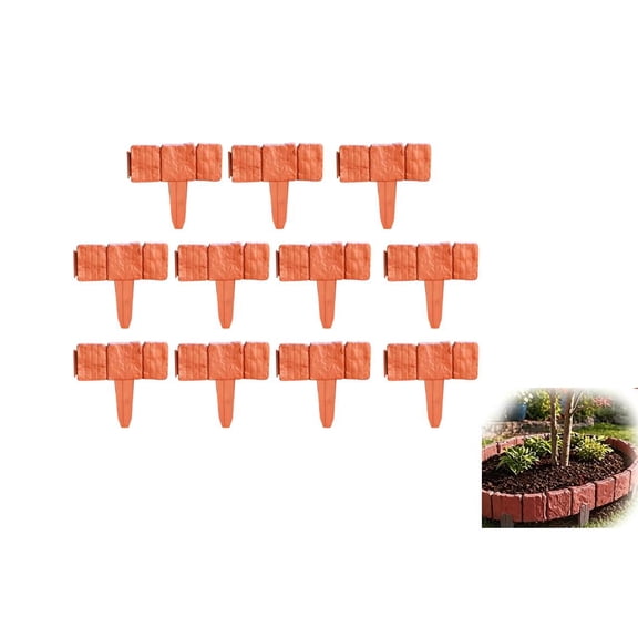 Landscaping Edging 10PCS UV-Resistant Imitation Stone Garden Edging Interlocking Garden Fence Border Flower Bed Edging Borders for Yard Path (Red)
