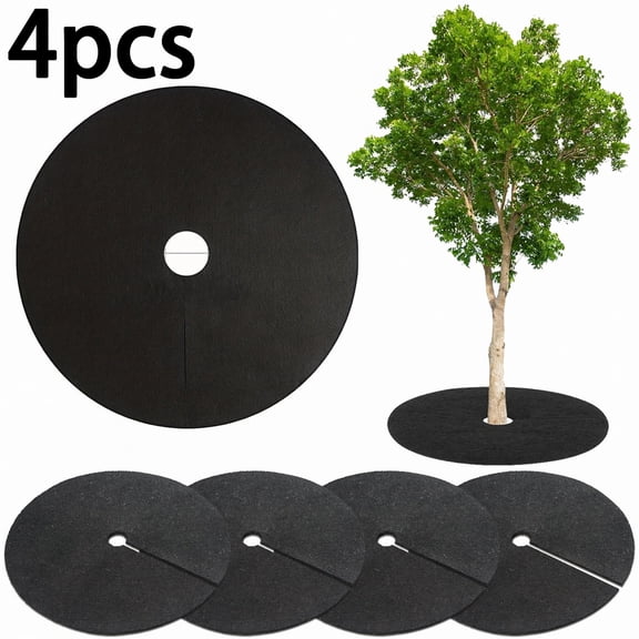 Landscaping Mulch, Tree Ring Mulch, Tree Trunk Protector, 4 Piece 52Cm Outer Diameter Ground Weed Blocker for Lawn Care, Breathable Water Permeable Weed Barrier Mulch Rings
