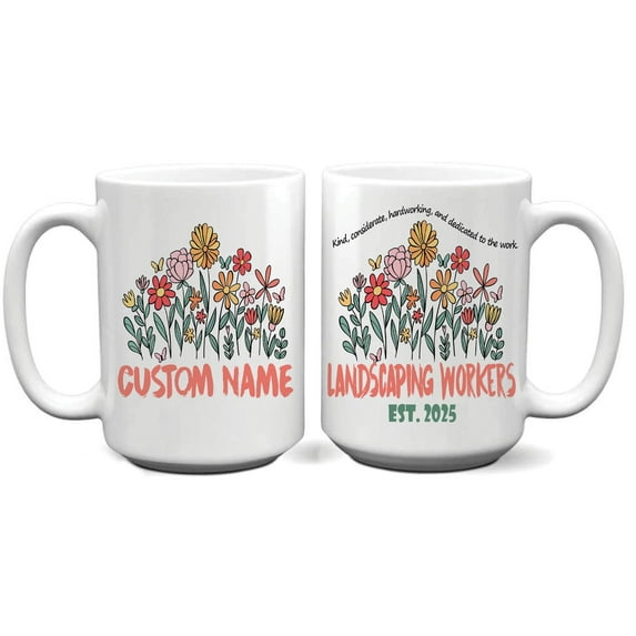 Landscaping Worker Mug – Personalized Ceramic Coffee Cup 11oz 15oz – Unique Gift for Outdoor Professionals – Nature-Themed Design with Name Option