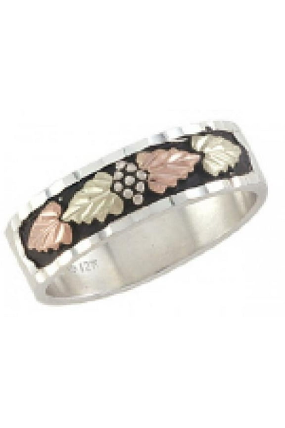 Landstoms MRLMR3037 090 Black Hills Gold Silver Mens Antiqued Ring - Size 9