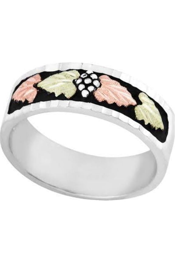 MRLMR3037 110 Black Hills Gold Sterling Silver Mens Antiqued Band - Size 11