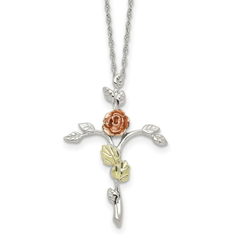 Landstrom's Mt. Rushmore Black Hills Sterling Silver w/12K Gold Flower Cross Necklace Landstrom's Mt. Rushmore Black Hills Sterling Silver w/12K Gold Flower Cross Necklace