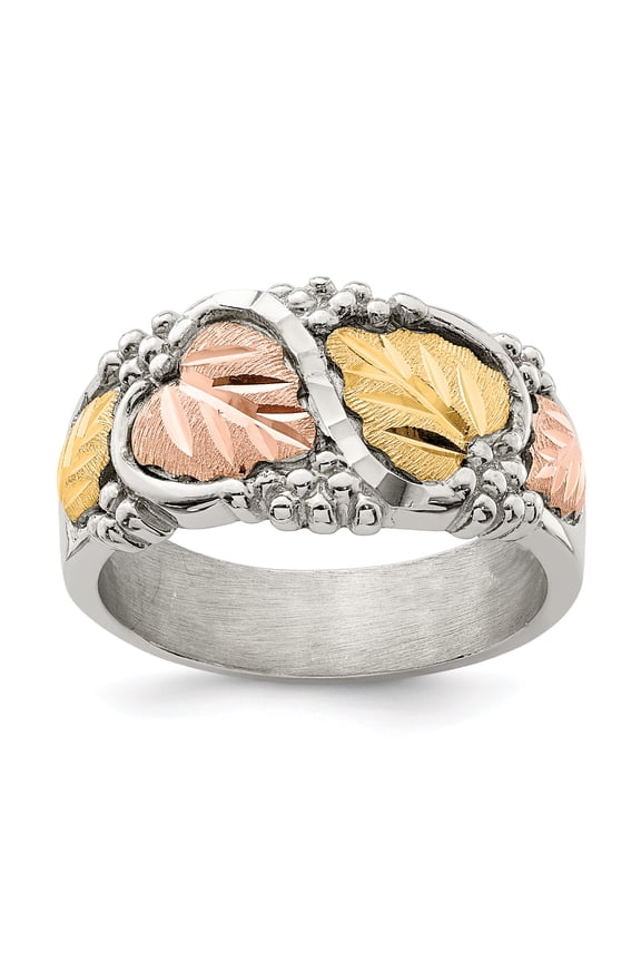 Landstrom's Mt. Rushmore Black Hills Sterling Silver 12K Gold Accents Leaves Ring QBH237