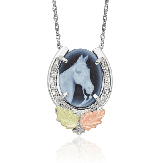Mount Rushmore Black Hills 925 Sterling Silver Gold Lucky Horseshoe Horse Head Blue Cameo Necklace