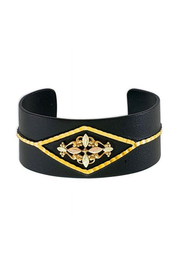 Black Hills Powder Coat Cuff Bracelet, 12K Gold Leaves