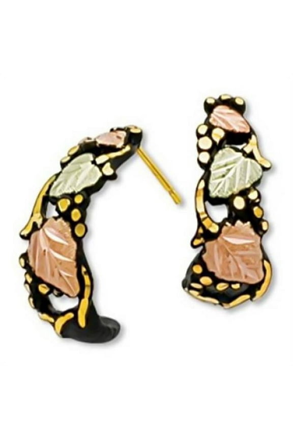 G LER560P Black Hills Gold Powder Coated Leaf Hoop Earrings