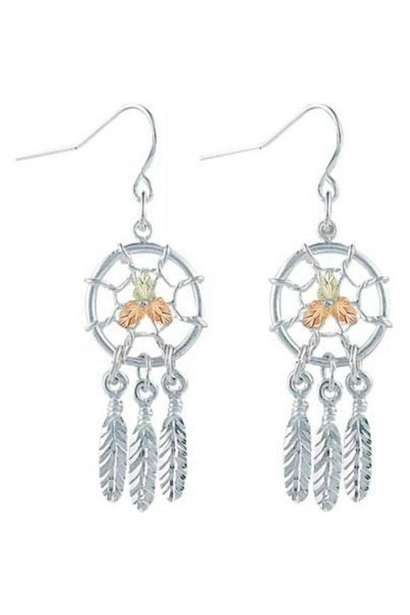 MRLER866 Silver Black Hills Gold Dreamcatcher Earrings