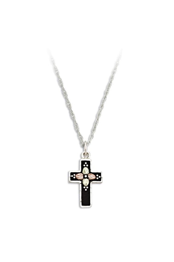 Landstrom's Mt. Rushmore Black Hills Sterling Silver 12K Gold Accents Antiqued Cross 18 inch Spring Ring Clasp Necklace