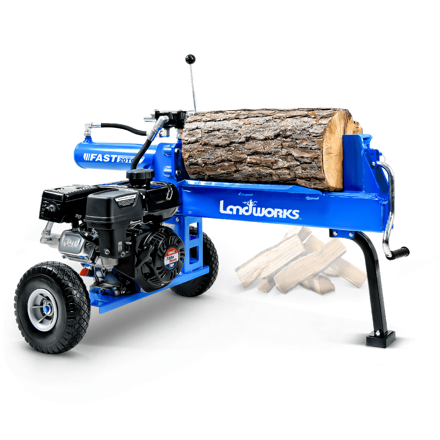 Landworks Gas Log Splitter - 7HP 209CC, 20 Ton Hydraulic System, 16" Max Wood Diameter