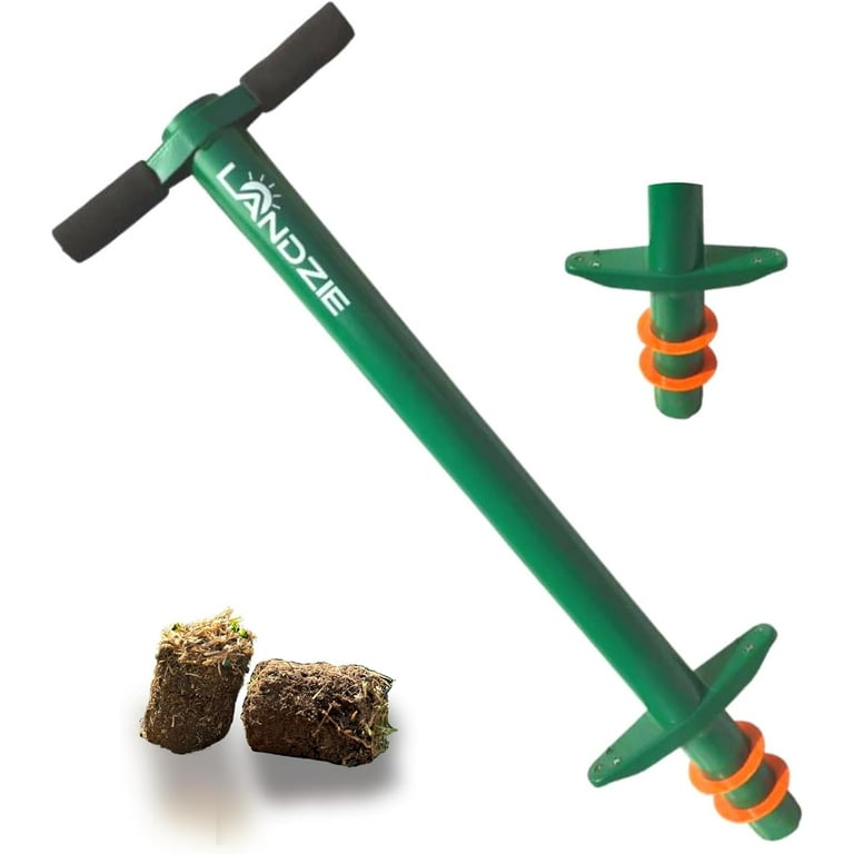 Landzie 5 in 1 Grass Plugger and Bulb Planter Tool for Lawn and Garden 2 4 6 Digging Depths Heavy Duty Steel Sod Plugger Turf Cutter Grass