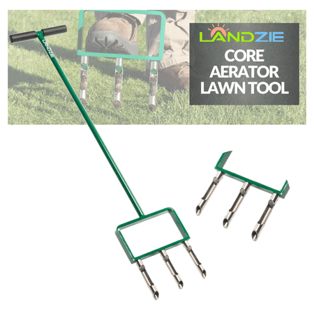 Landzie Hollow Tine Fork Lawn Aerator - 42 Inch Manual Stainless Steel Gardening Hand Tool - Grass Dethatcher Aerator Lawn Tool with Coring Tines for Compacted Soil - Lawn Plugger Aerator