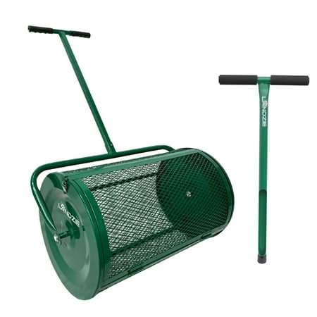 Landzie Lawn & Garden Care Kit - 24 Inch Mesh Push Spreader and 20 Inch Steel Soil Sampler Probe - Test Grass Plugs and Spread Topdressing - Multi-Purpose Compost, Peat Moss, Topsoil (24 Inches)