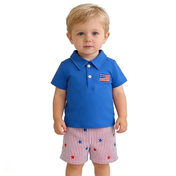 Landzoo 250Th Anniversary 4Th Of July Kids Boys Girls Outfit Set American Flag Print Short Sleeve Shirt With Shorts Set Summer Breathable Toddler Set Size 6-12 Months Blue