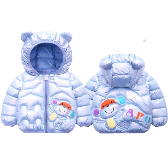 Landzoo Autumn And Winter Children's Colorful Monkey Cartoon Down Jacket Baby Cottonpadded Coat Male Treasurefemale Treasurethick Coat Small Ears Hooded Top Warm Comfy Children's Puffer Jacket