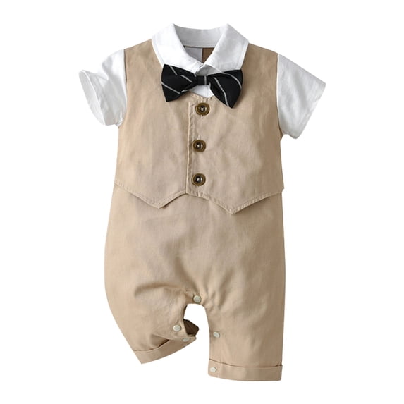 Landzoo Baby Boy Gentleman White Shirt Bowtie Tuxedo Onesie Jumpsuit Overall Romper For 3Months To 18Months Breathable Cute Stylish Children Bodysuits 6-9 Months