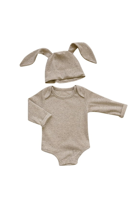 Baby Boys Girls Bunny Outfit My First Easter Outfits Ribbed Bodysuit Romper With Long Bunny Ear Hat Breathable Cute Baby Bodysuits 0-3 Months