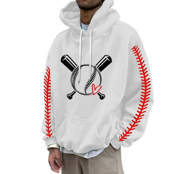 Landzoo Baseball Hoodie Pullover Baseball Seam Print Hoodie Cozy Breathable Men's Sweatshirts