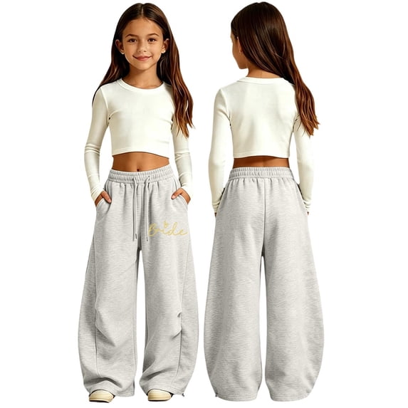 Landzoo Big Girls Back To School Pants Letter Print Elastic Waist With Pockets And Drawstring Fall Comfortable Girls Athletic Trousers Size 8-9 Years