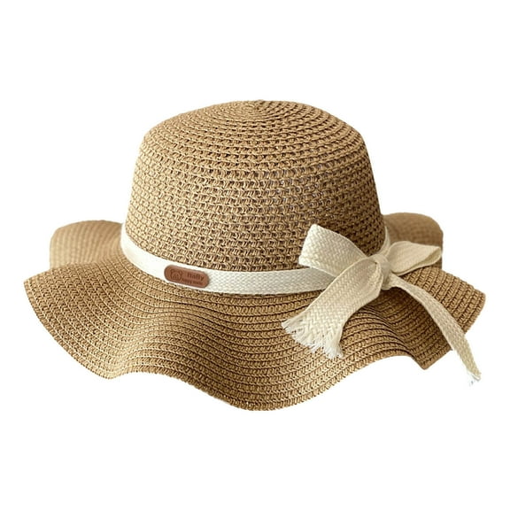 Landzoo Children's Girls Sunscreen Hat Summer Bow Sun Hat Straw Hat Braided Hat Beach Hat Sun Visor Fisherman's Hat