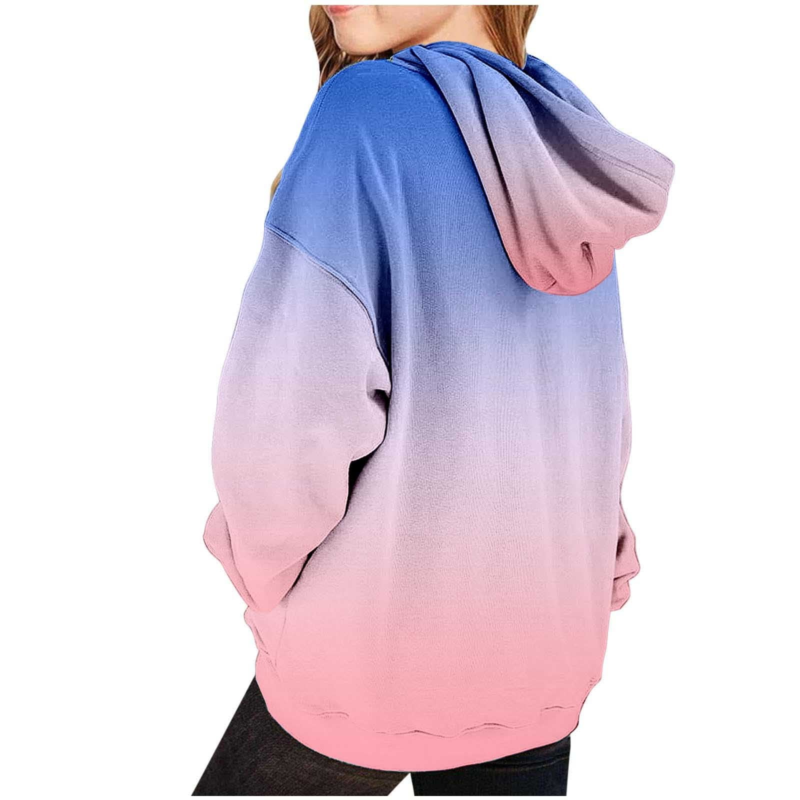Bbymog Girls's Gradient Hoodie With Pocket Long Sleeve Boys Sweatshirts Boys' Fashion Fall Winter Hoddies Clothes For Girls 12-14