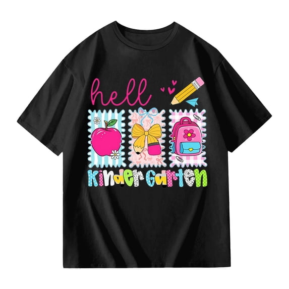 Landzoo Girls Back To School Tees Graphic Print Short Sleeve Crew Neck Autumn Playground Activity Girls T-Shirt