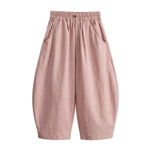 Landzoo Girls Pants Solid Color Elastic Waist With Pockets Summer Cozy Soft Pants Size 13-14 Years Pink
