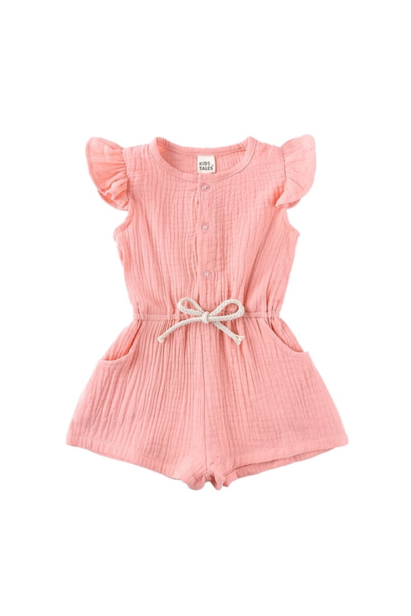 Girls Romper Solid Color Sleeveless Crew Neck Onesie With Summer Breathable Toddler Kids Girls Jumpsuits Size 2-3 Years Pink