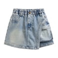 thumbnail image 1 of Landzoo Girls Shorts Solid Color Elastic Waist A-Line Summer Cozy Soft Girls Denim Skort Shorts Size 6-7 Years Blue, 1 of 8