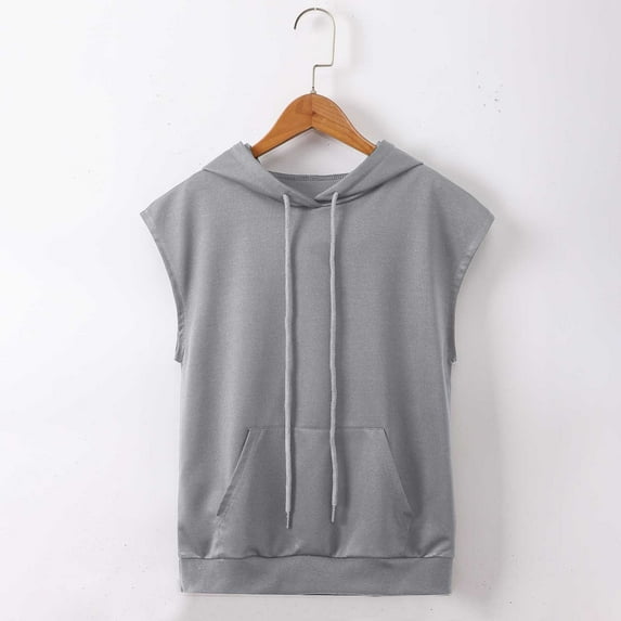 Landzoo Girls Solid Color Hooded Drawstring Pocket Casual Short Sleeved Hoodie Vest Top Breathable Cozy Beautiful Children Shirts