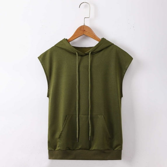 Landzoo Girls Solid Color Hooded Drawstring Pocket Casual Short Sleeved Hoodie Vest Top Cute Cozy Beautiful Girls Tops