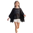 thumbnail image 1 of Landzoo Girls T Shirt Solid Color Loose Batwing Long Sleeve Boat Neck Shirt Summer Open Crochet Knit Cozy Soft Toddler Kids Girls Tees Size 9-10 Years Black, 1 of 8